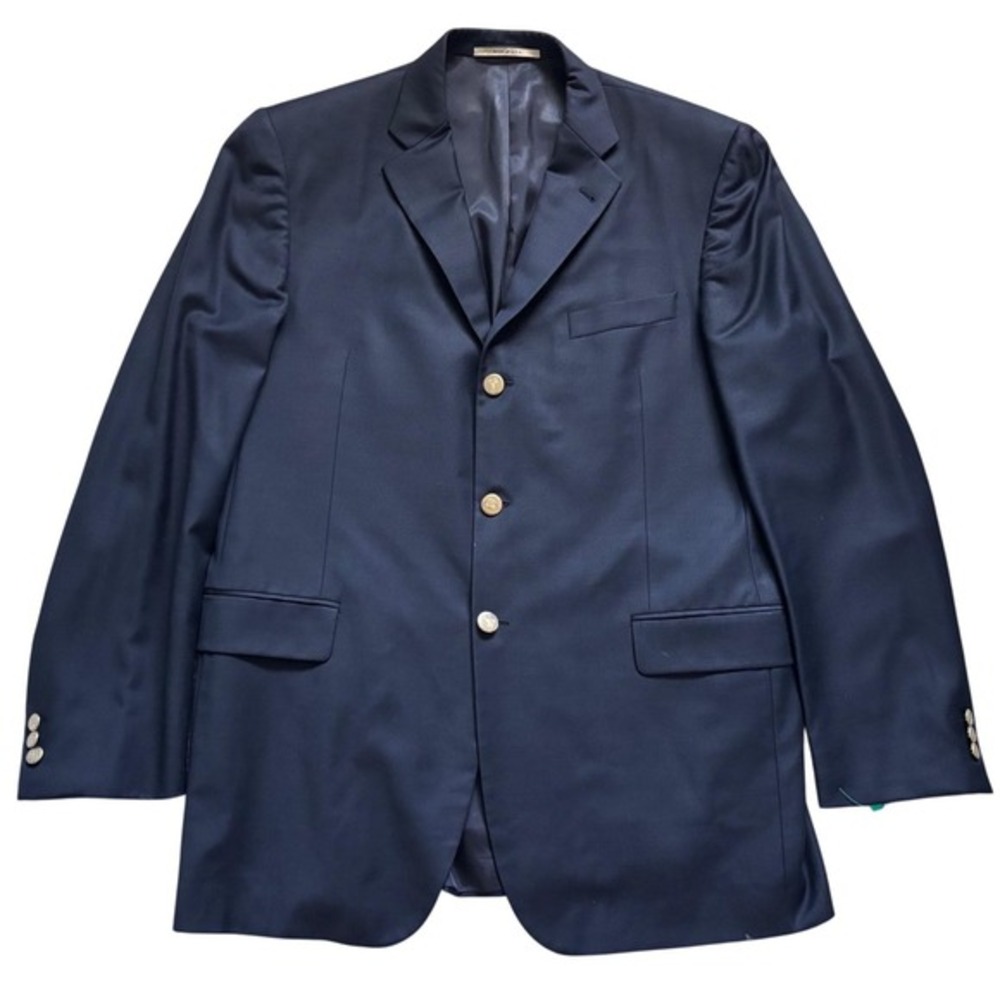 Burberry London 100% Wool Navy Blazer Men 43L Gold 3-Button Made in USA